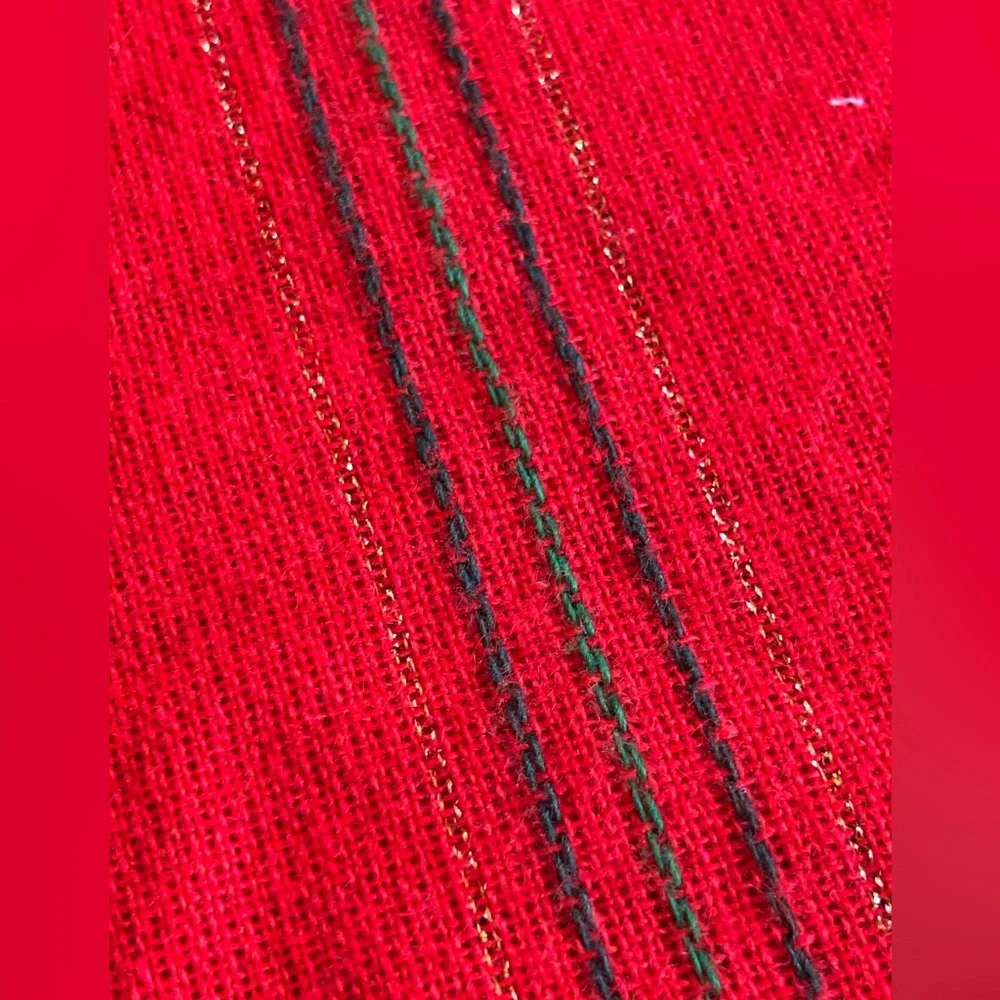 Leacock Holiday Christmas Red Striped Tablecloth & 6 Napkins 60 x 82 Vintage